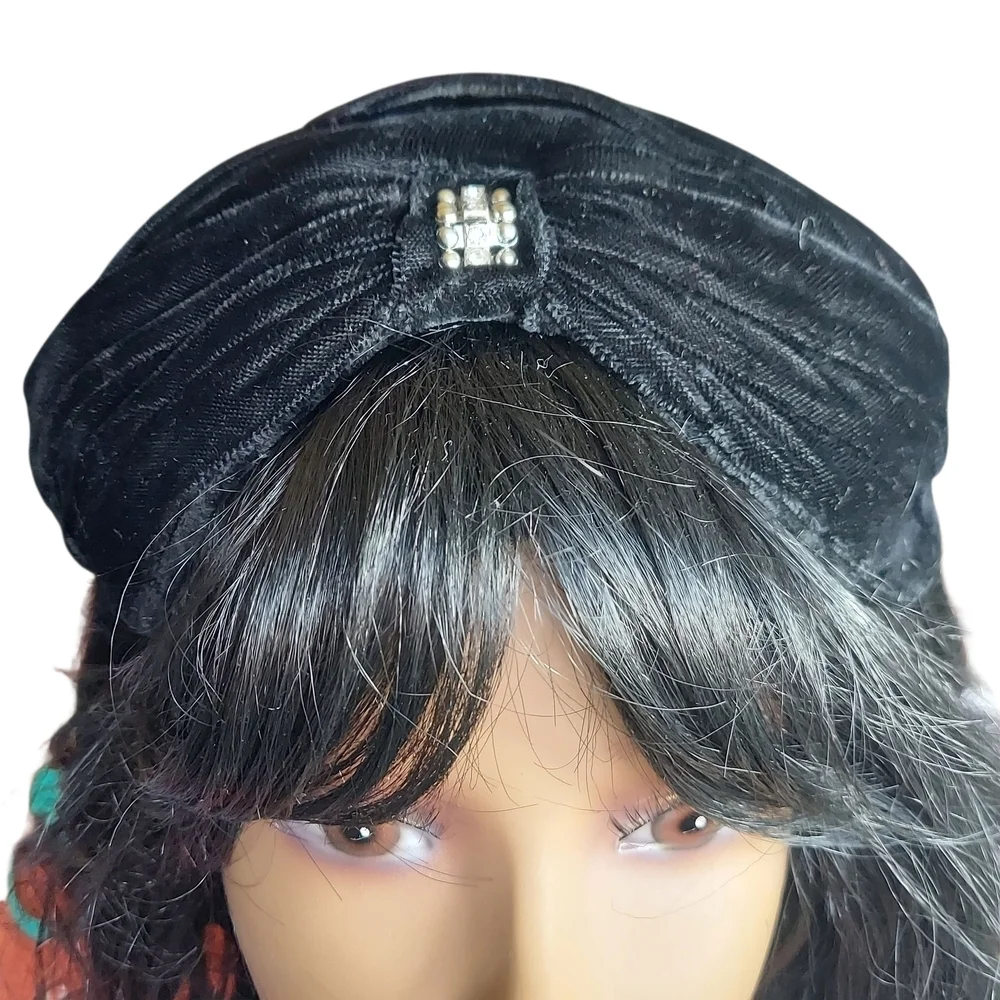 Valerie Modes Vintage Black Velvet Hat With Rhinestone Beaded Centerpiece Brooch